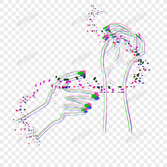 手势渐变故障线条光效极简艺术图片