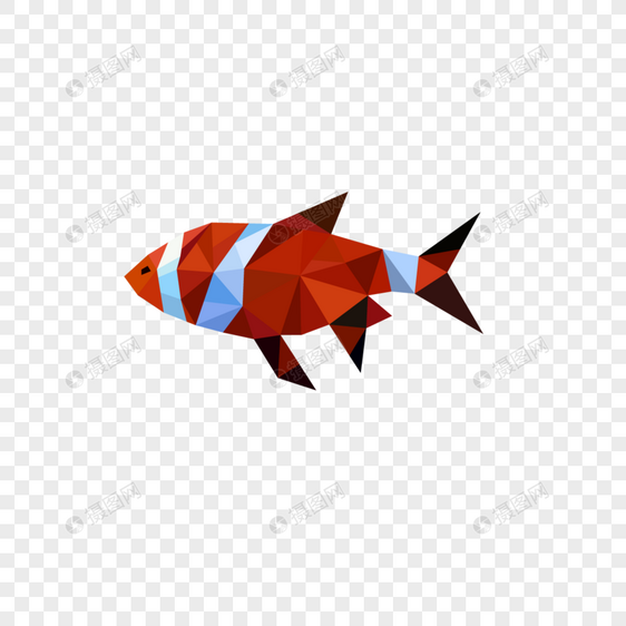 红白交替色彩低聚抽象鱼图片