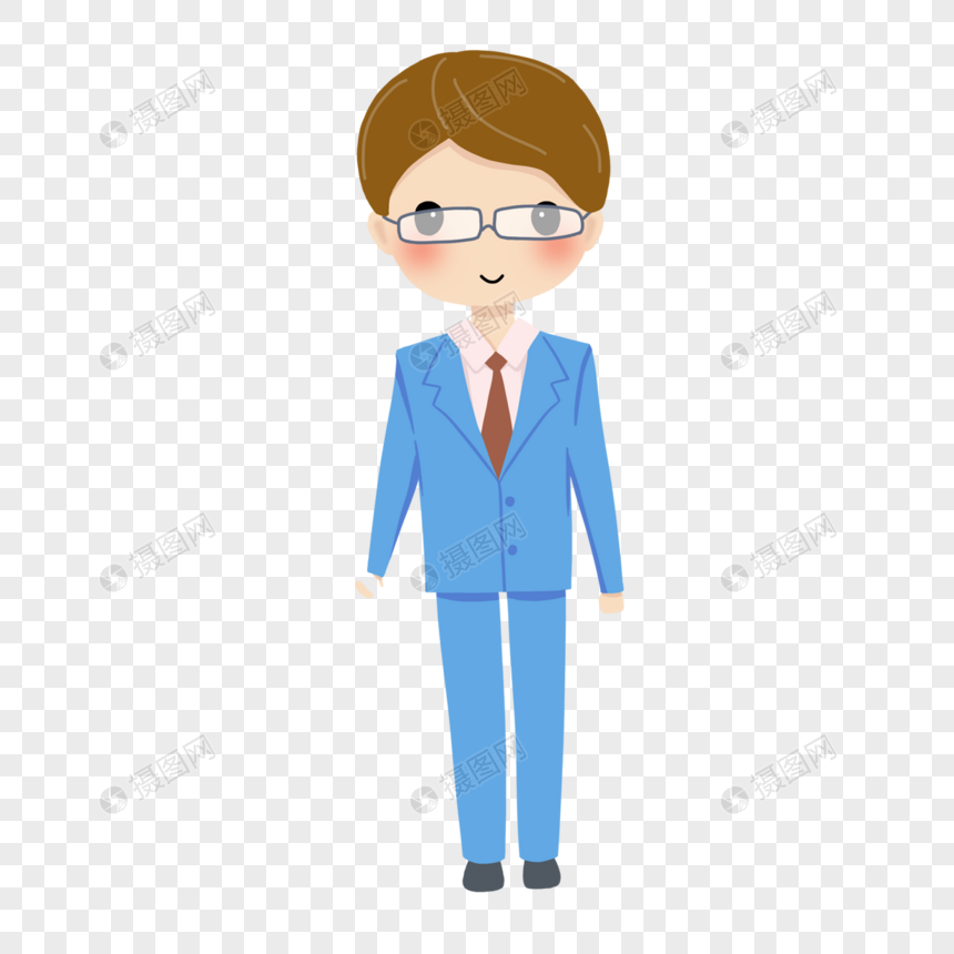 蓝色西装男士卡通婚礼人物