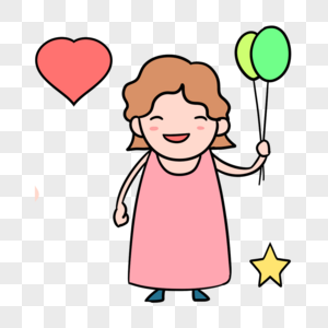 粉色长裙卡通可爱拿气球女孩剪贴画图片
