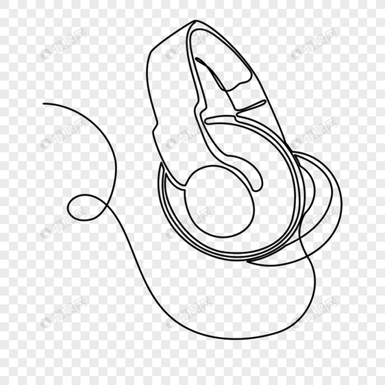 创意圆形头戴式耳机线条画图片
