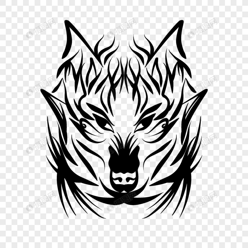 抽象创意狼头装饰艺术狼纹身图