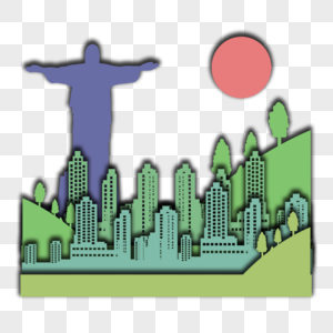 巴西剪纸城市雕像山脉高清图片