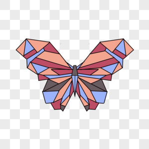 红蓝彩色翅膀立体几何蝴蝶图片