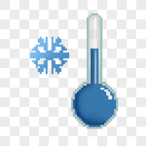 像素天气组合降温的蓝色温度计图片