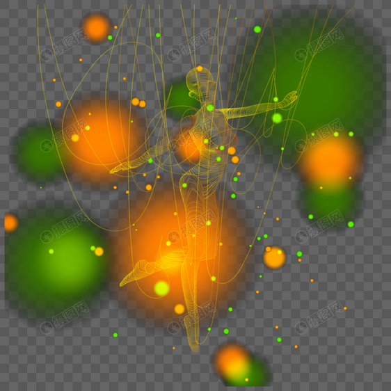 光点中跳舞的抽象光效线条人物图片