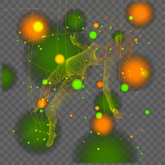在光点中翩翩起舞的抽象光效线条人物图片