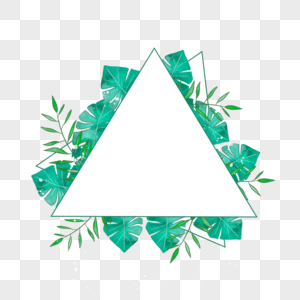 水彩夏季热带树叶三角形边框图片
