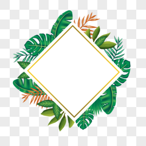 方形水彩夏季热带树叶边框图片