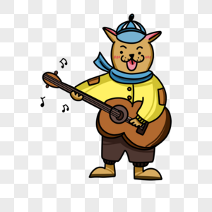 卡通动物小狗弹乐器吉他图片