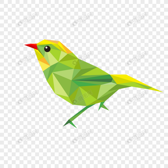 低聚风格红嘴翠绿可爱小鸟图片