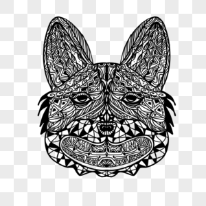 黑色线条大耳朵抽象狗狗肖像禅绕画zentangle高清图片