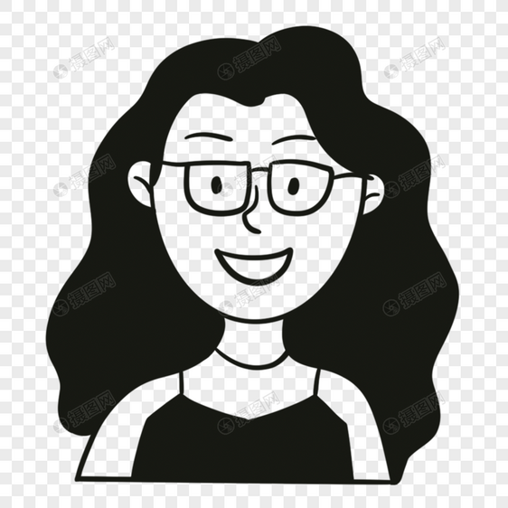 戴眼镜的长发女士无色人物头像图片
