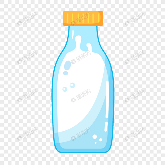 透明蓝色玻璃瓶卡通牛奶装饰图片
