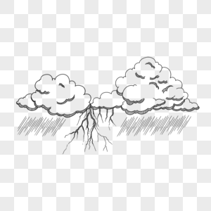 黑白素描雷电云雨天气雕刻风格图片