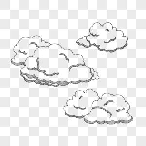 黑白素描可爱云朵天气雕刻风格图片