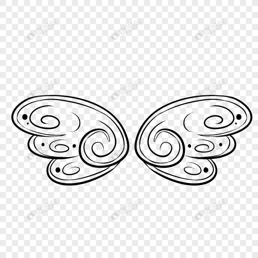 复古线翅膀形状蝴蝶花纹