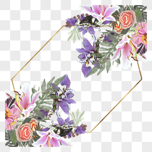 水彩花卉花朵植物金框婚礼框架图片