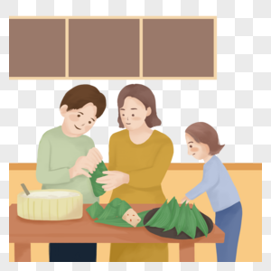 温馨家人端午节包粽子图片