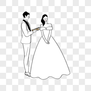 简约线条画婚礼宣誓新人图片