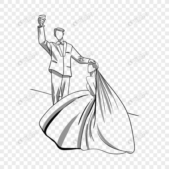 简约线条画婚礼人物图片