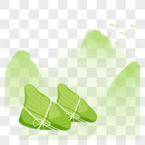 淡绿色水彩山脉端午水墨粽子边框图片