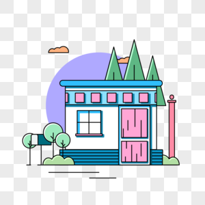 蓝色线条扁平风格小房子图片