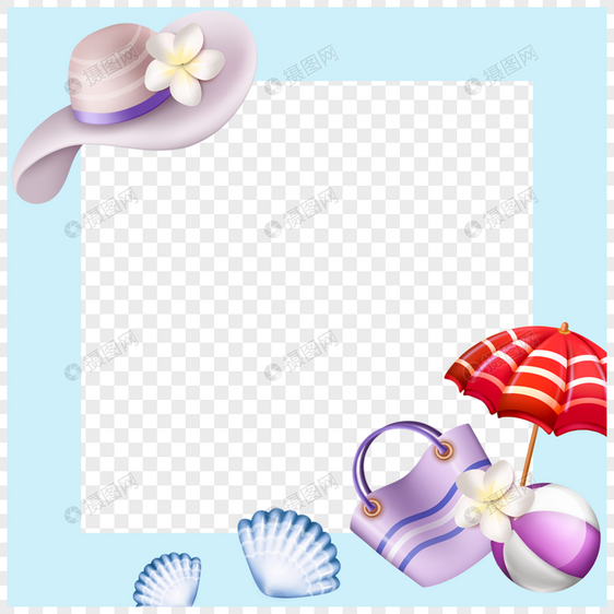 蓝色方形度假海滩夏季海边facebook边框图片