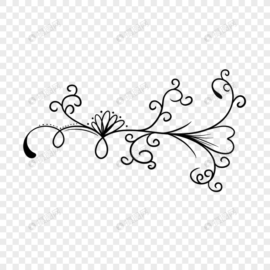 黑白欧式复古装饰花纹线条简笔画