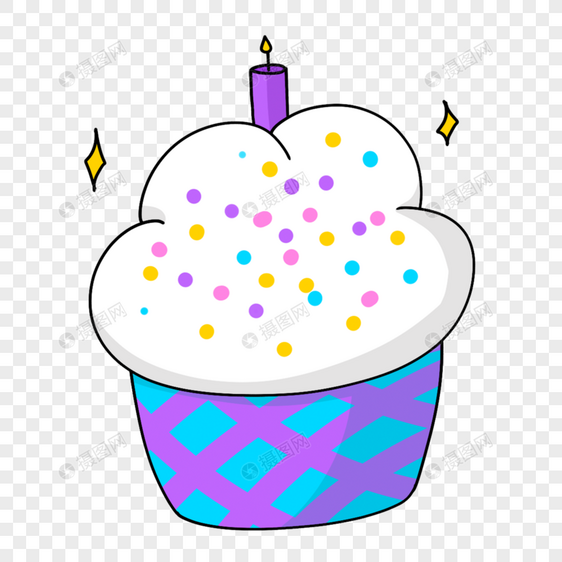 紫色纸杯蛋糕卡通生日剪贴画图片