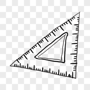 黑白玫瑰卡通三角尺创意黑白单色涂鸦素材