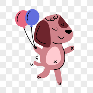 拿着气球的小狗抽象线条动物涂鸦图片