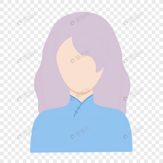 淡紫色长发蓝衣女生卡通人物头像图片
