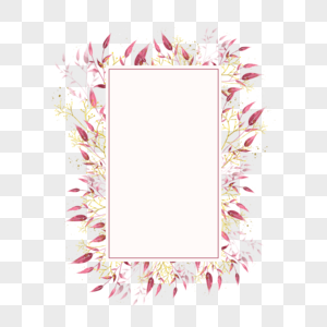 浪漫金枝树叶婚礼方形边框图片