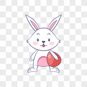 拿着红色彩蛋的复活节卡通可爱兔子图片