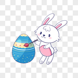 正在涂鸦蓝色彩蛋的复活节卡通可爱兔子图片