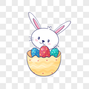 复活节装着彩蛋的蛋壳卡通可爱兔子高清图片