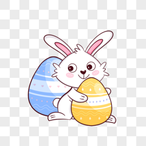 复活节卡通可爱兔子和蓝色黄色彩蛋图片