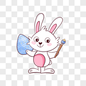 手持画笔彩蛋的复活节卡通可爱兔子图片