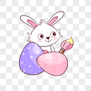 手持画笔彩蛋的复活节卡通可爱兔子图片