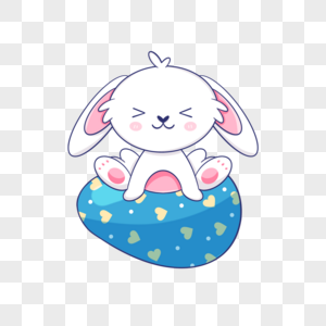 坐在彩蛋上的复活节卡通可爱兔子图片