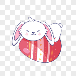 抱着红色花纹彩蛋的复活节卡通可爱兔子图片