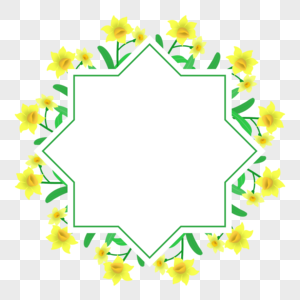 水彩水仙花卉绿色边框图片