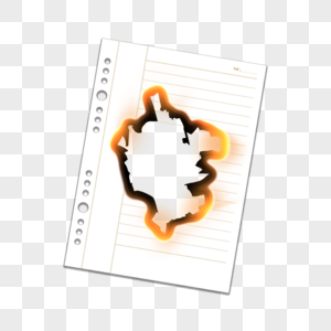 白色笔记本纸橙色火焰燃烧撕纸黑色图片