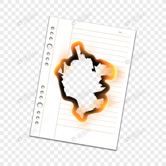 白色笔记本纸橙色火焰燃烧撕纸黑色图片