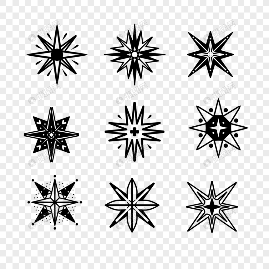 各种不同形状的星星线条涂鸦