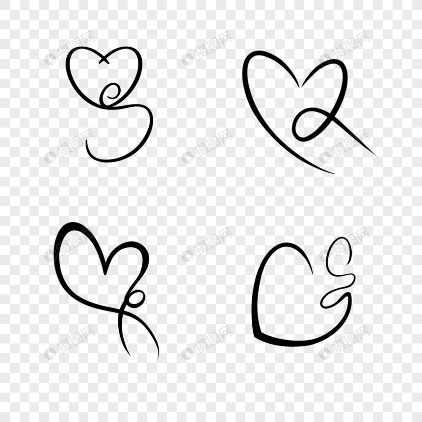 各种不同的线稿艺术爱心