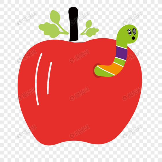 新鲜的手绘红色苹果和虫子图片