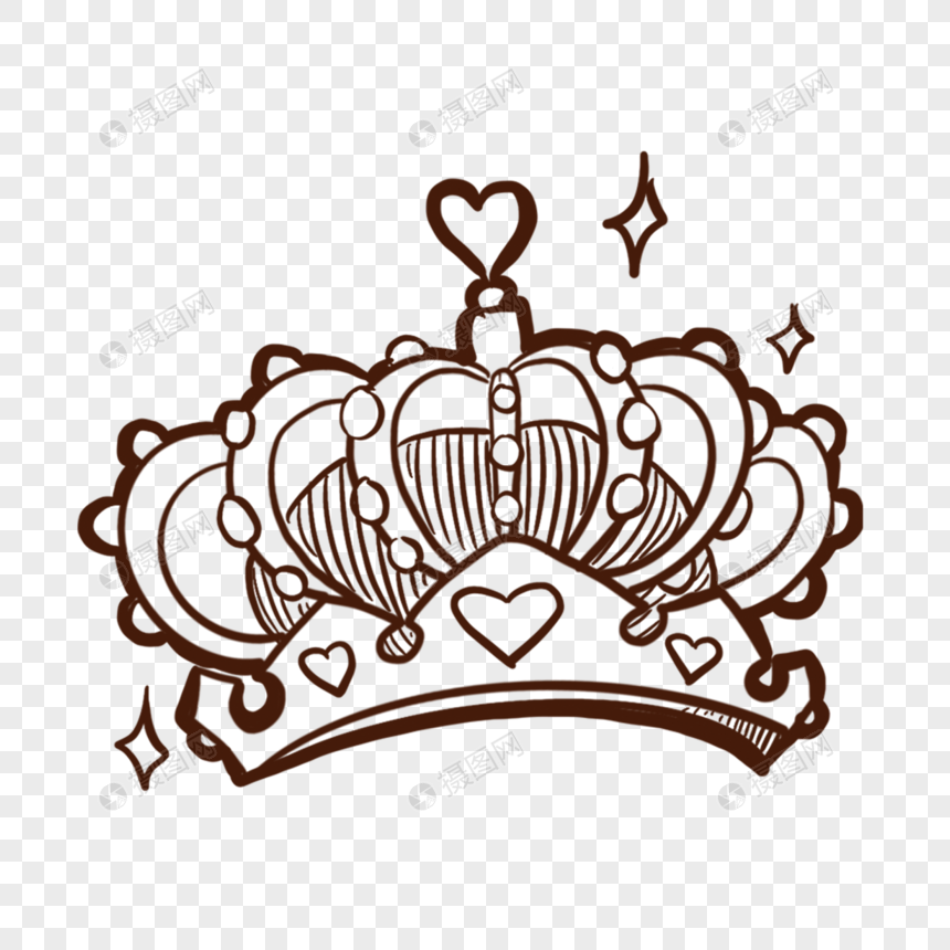 爱心钻石精美手绘线稿皇冠