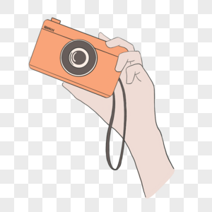手持橙色相机拍照图片